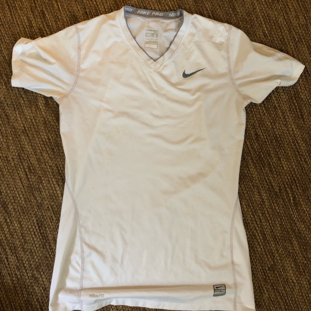 Womens NikePro V-Neck T-shirt Size Small z white